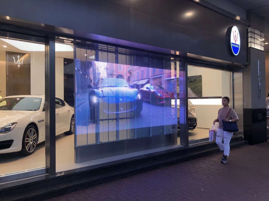 Side Lighting P3.91-7.8 Transparent LED Screen With High Brightness See Through Led For Glass Entrance