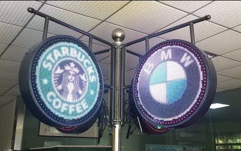 Outdoor Circular LED Store Signs , P4RGB Two Sides Store Logo Sign